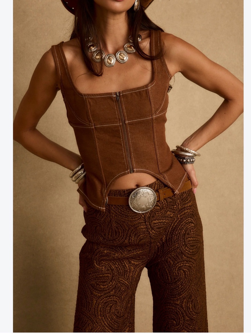12th Tribe Brown Structured Corset Tank Top